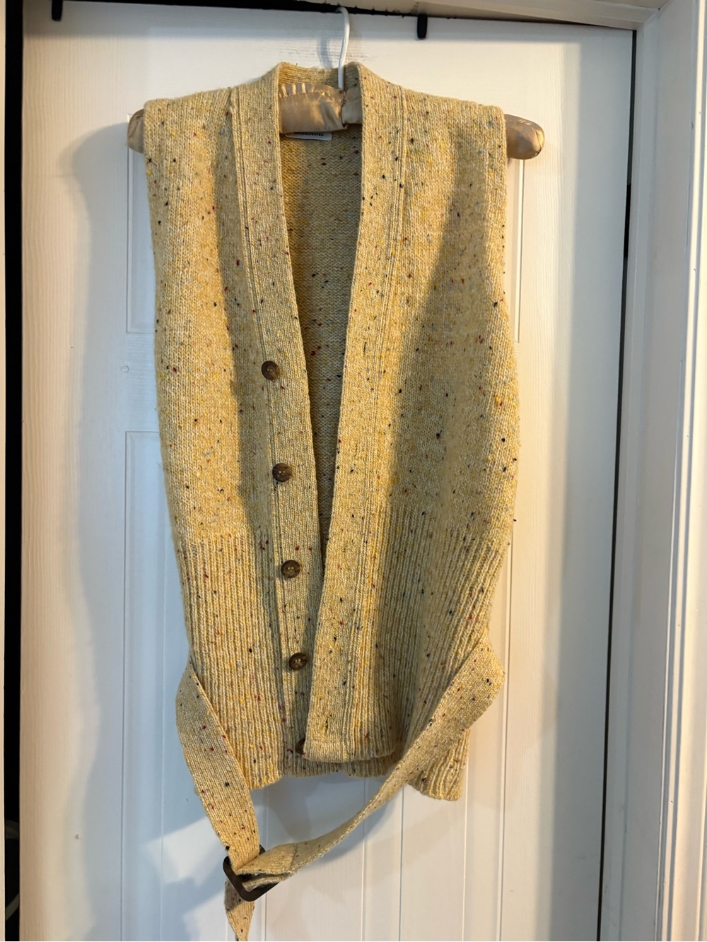 Speckled Mustard Knit Button-Front Women's Sweater Vest